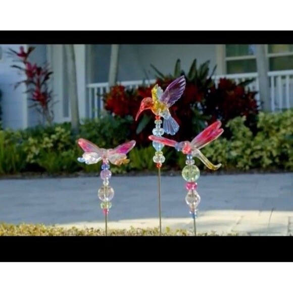 Bird Other - marigold set of 3 decorative garden stakes - Butterfly, Dragonfly, Humming Bird